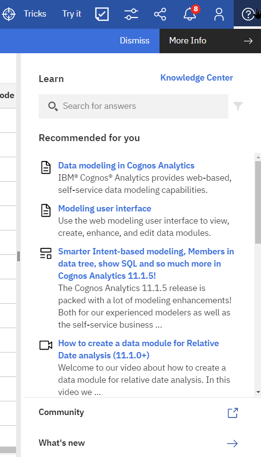 Learn Pane Cognos Analytics 1..1.6